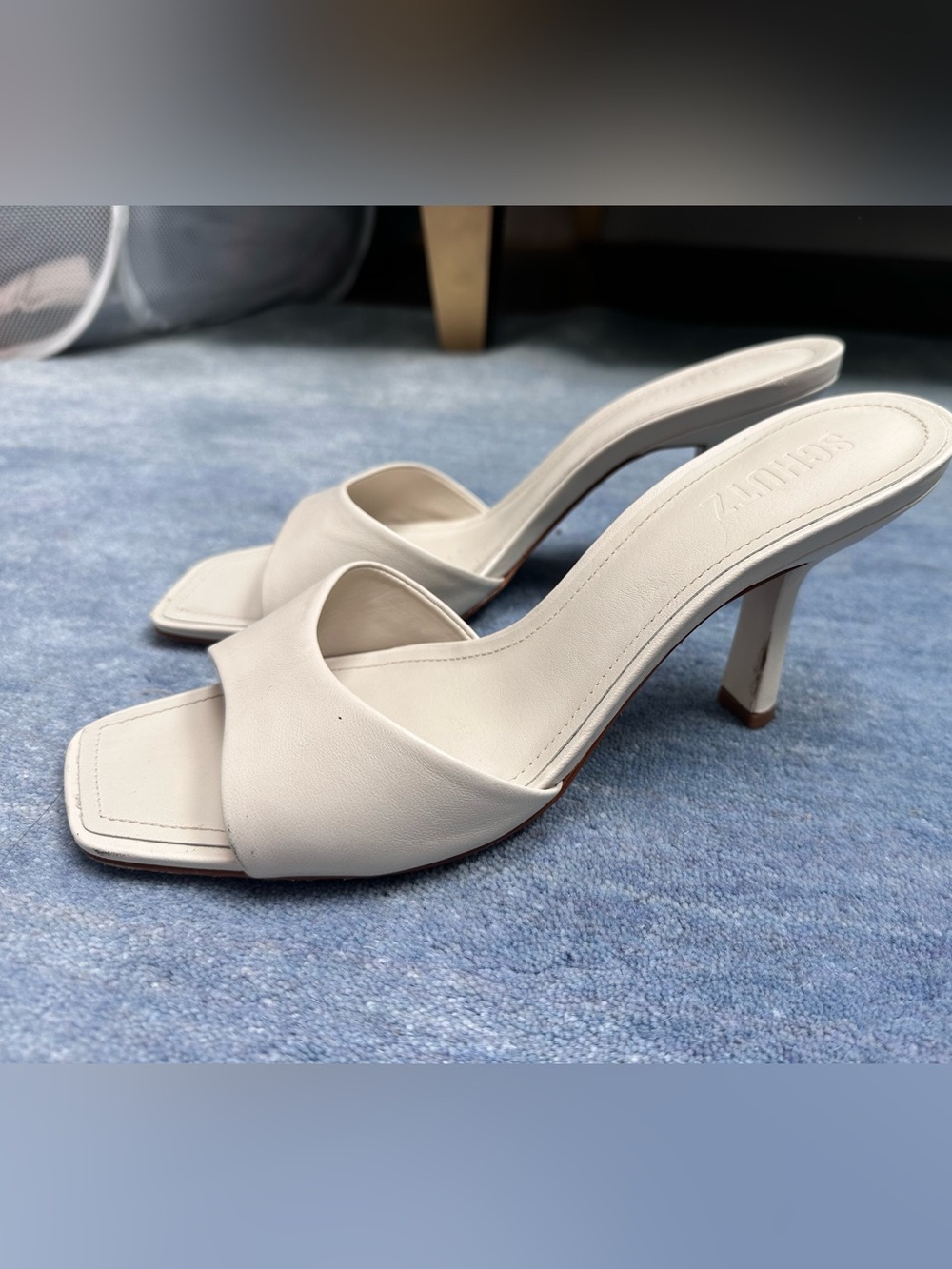 Schutz off white heeled slide leather mules 9